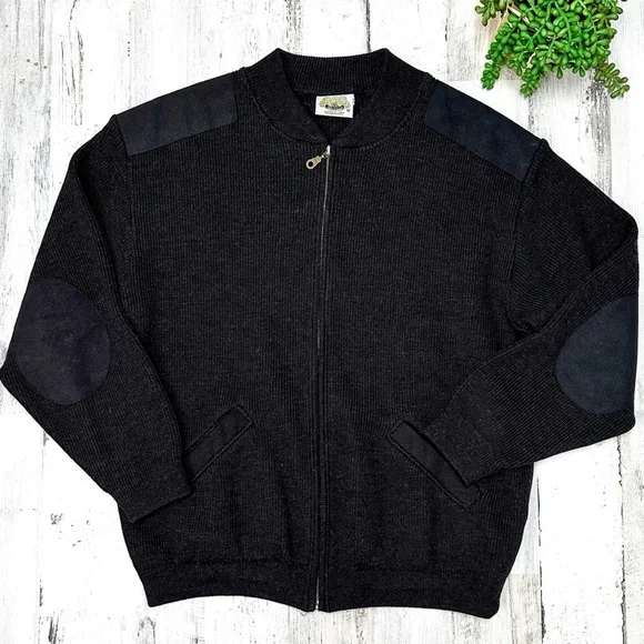 Aklanda Australian Dark Gray Merino Wool Shawl Zip Cardigan Mens Medium - Picture 10 of 10